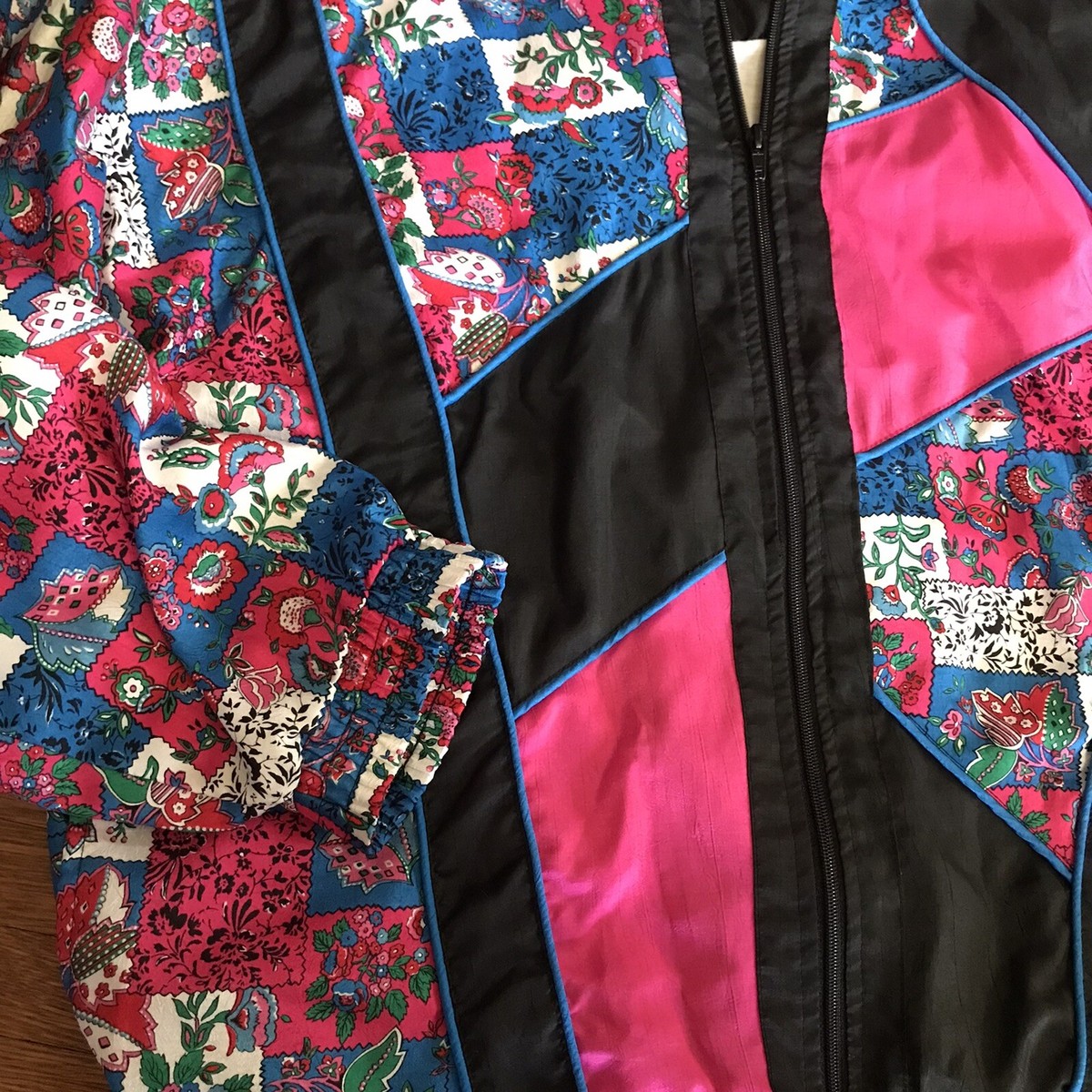 vtg 90s color block nylon windbreaker XL womens pink floral