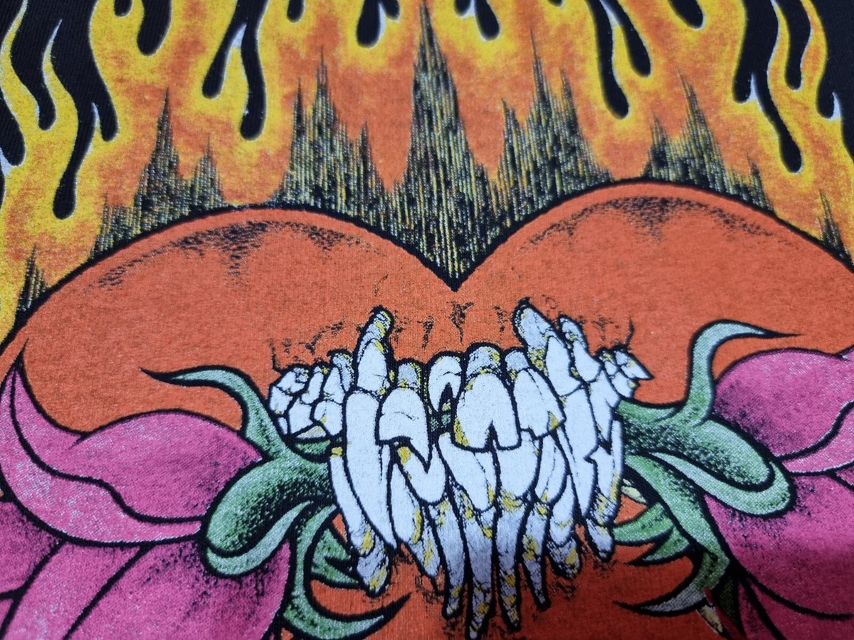 Vintage Metallica Pushead Flaming Skull Flower Heart Band T Shirt