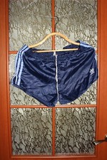 Rare Model 1980's Adidas dark blue with Violet stripes Nylon Running shorts M/S