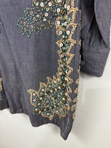 Antik Batik Beaded Alice Djellabah Chambray Shirt Dress Sz 40 M 8 Bohemian Artsy - Picture 3 of 15