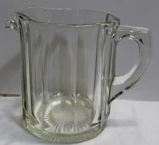MCM Heavy Glass Pitcher 10 Panel Ribbed Starburst Base 6 1/2" tall Beautiful