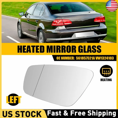 Mirror Glass For 2012-15 Volkswagen Passat Driver Left Side W/Backing 561857521A