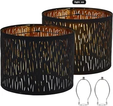 Set of 2 Drum Lamp Shade 13 Top X 13 Bottom X 9 High (Spider) Black Patter