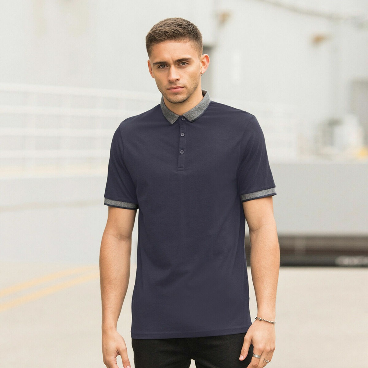 SKINNIFIT FASHION S/S MENS SS441 JERSEY POLO SHIRT ASH GREY/BLACK