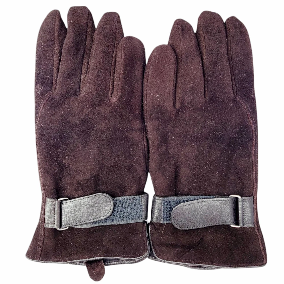 Men's Thinsulate Lined Dark Brown with Wrist Strap Leather Gloves Size M