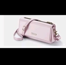 Small Pink Crossbody Purse W/ Wristlet Phone Pocket  RFID Blocking Adjustable