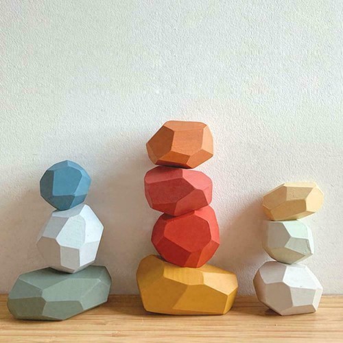 New 16 Pcs Toy Creative Wooden Colored Stacking Balancing Stone Building Blocks - Picture 3 of 8