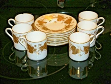 ca. 1950-1962 Wedgwood Golden Ivy W3852 Bone China Demitasse Cups & Saucers.