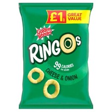 18 x Golden Wonder Ringos Cheese & Onion 40g – Full Box – Light & Crunchy Snacks
