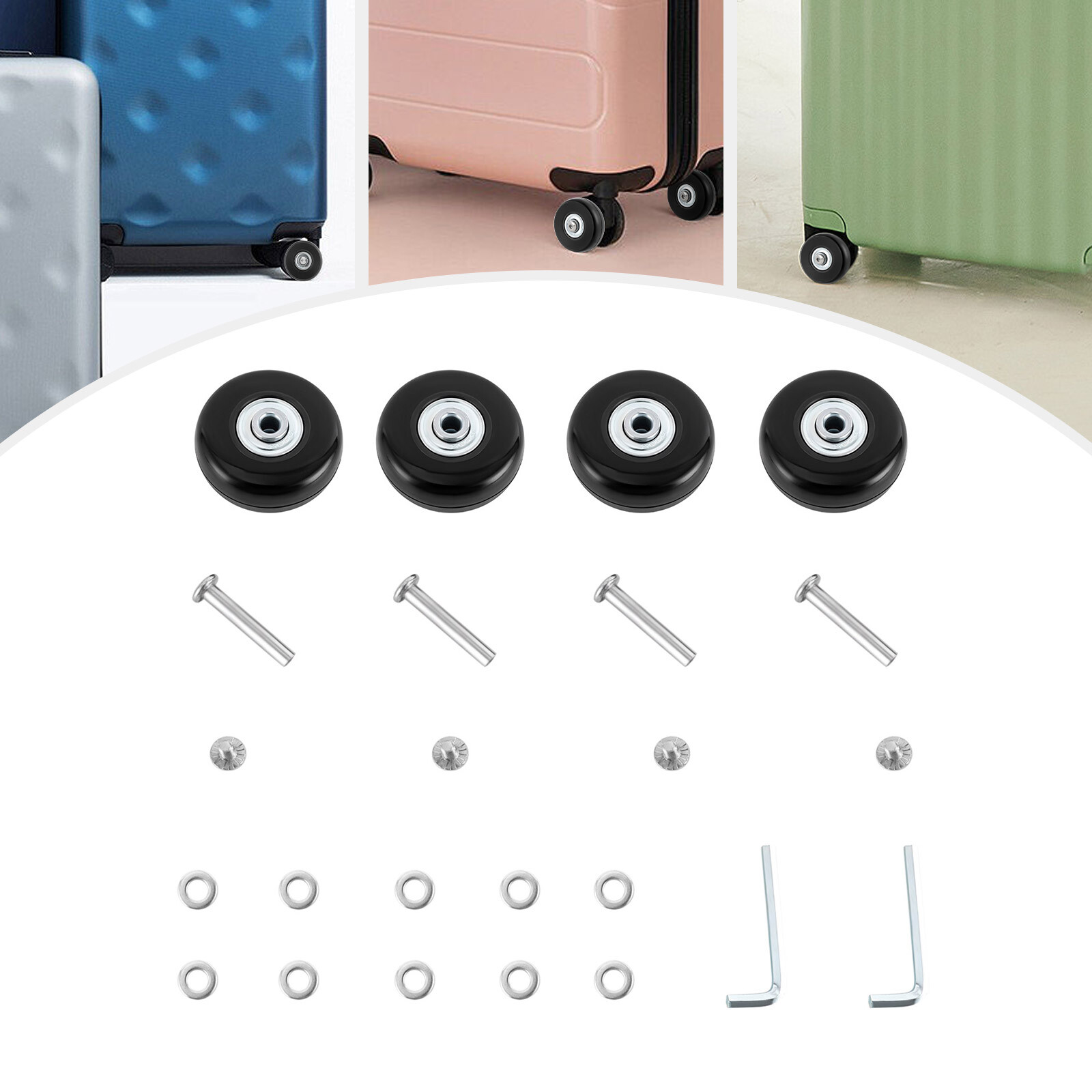 4PCS! 50x18mm Luggage Suitcase Replacement Wheels Black PU Swivel