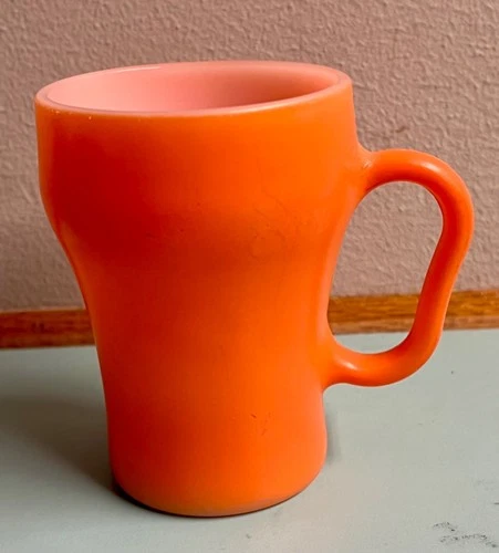 Fire King Anchor Hocking Soda Coffee Cup Orange Milk Glass Vintage 8oz USA