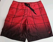 OP MENS LG 36 / 38 red Plaid cruise SWIM TRUNK BOARD SHORTS, No Flaws 198