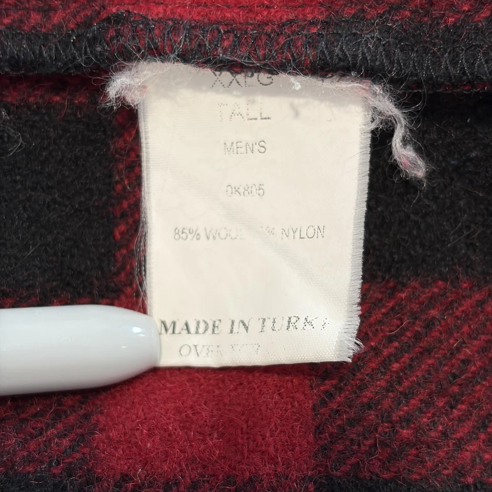 LL Bean Jacket Mens 2XL Tall Red Black Plaid Wool Zip Front Hunting Coat - Image 3 of 4
