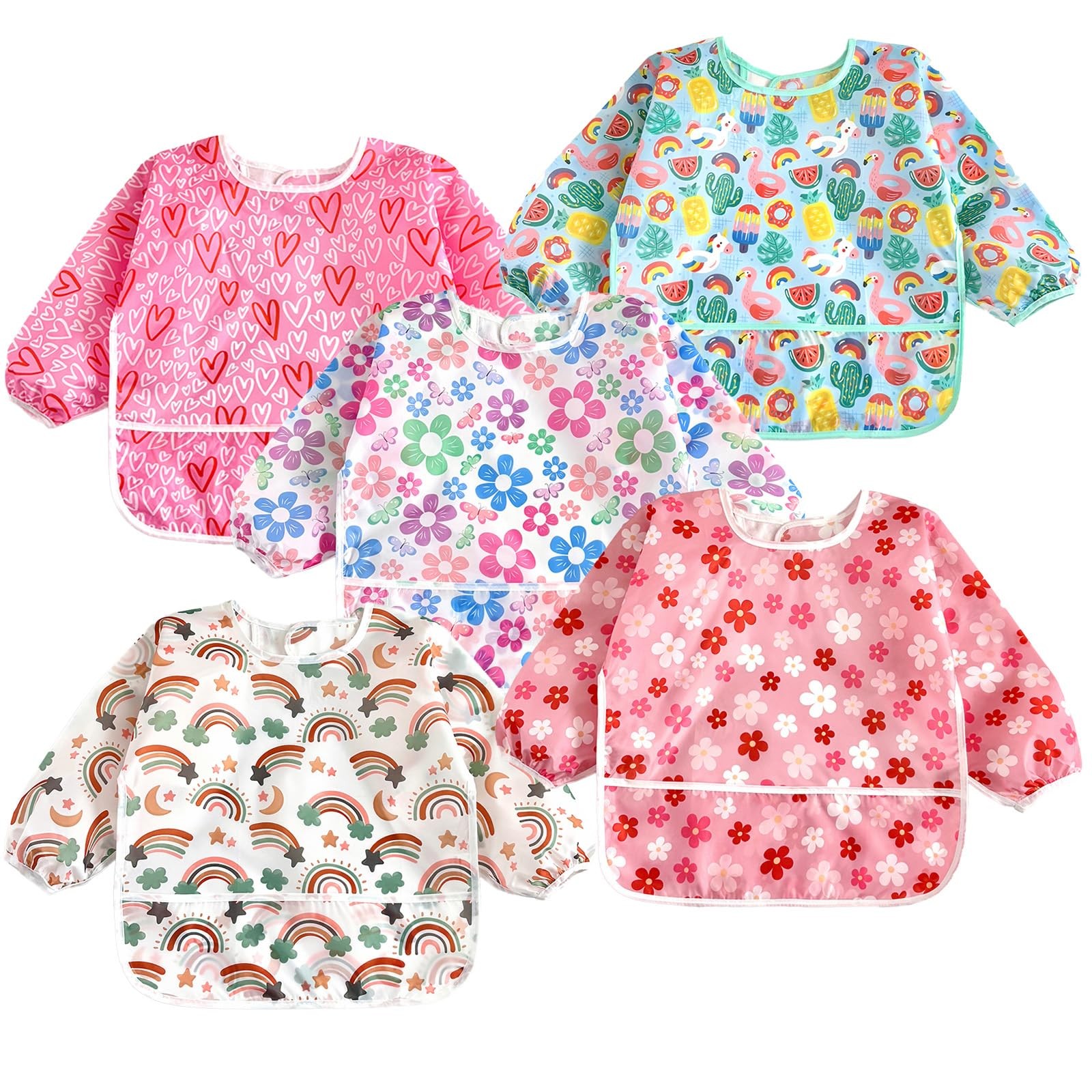 Lot de 5 bavoirs à manches longues pour bébé bavoirs imperméables mixte