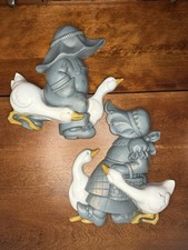 Vintage 1988 Burwood Wall Hangings Country Folk & Geese Made In USA - Lot of 2