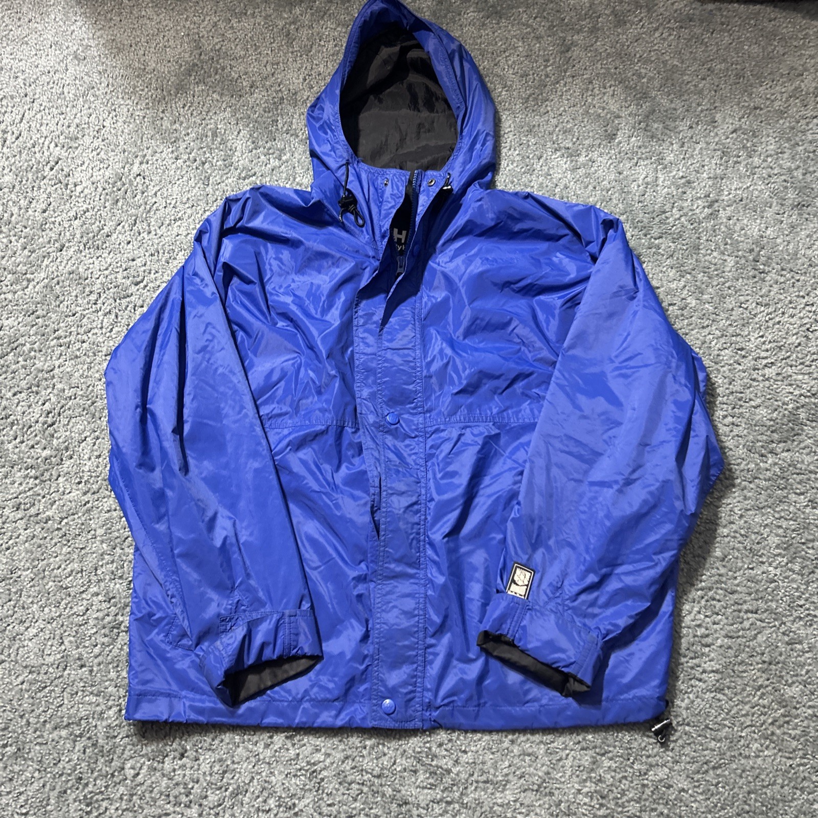 Helly Hansen HH Packable Rain Jacket Mens Large Blue Hooded Windbreaker Vented
