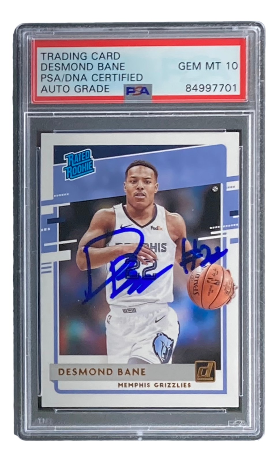 Desmond Bane Signed 2020 Donruss Rated Rookies #240 Rookie Card PSA/DNA Gem MT view 1