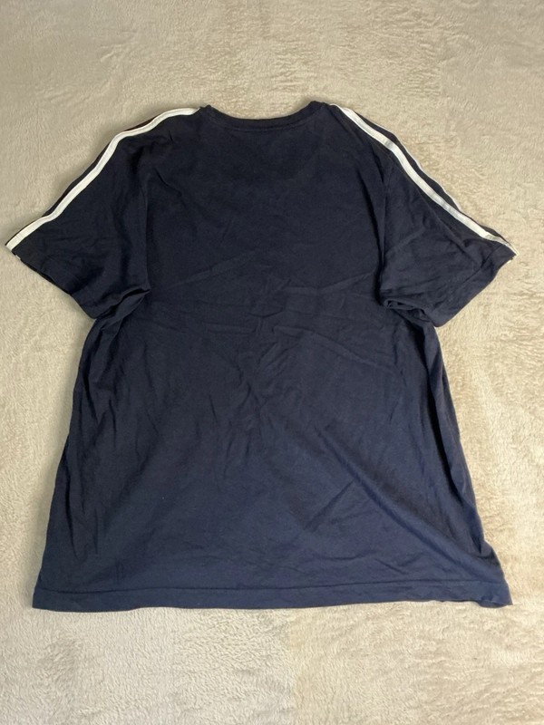 Mens Adidas Navy Blue White Stripe T Shirt Gym Top Xl Extra Large Trendy VGC image 3