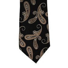 VAN HEUSEN Silk Tie Black Brown Paisley Formal Mens Necktie Made in USA