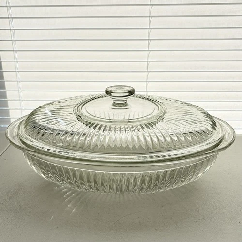 Vintage Queen Mary Depression Glass Large Casserole Dish with Lid 13 L x 5.50 H