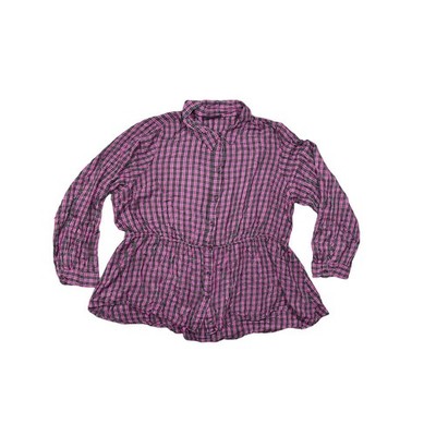Lane Bryant Plus Size 22 Multicolor Rayon Button-Up Top Plaid Long Sleeve