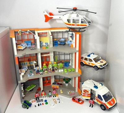 Playmobil 6657 Krankenhaus 3 Etagen, Hubschrauber & Krankenwagen, Sound & Licht Konvolut