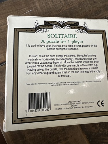 Solitaire Marbles Made in England - New/Sealed - Picture 2 of 2