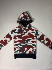 Tommy Hilfiger Boys Pullover Hoodie Red White Blue Camo Size 4 Hooded Pockets