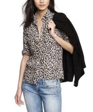 J Crew Perfect Shirt Slim Leopard Cheetah Print Linen Cotton Button Up Women  s 8