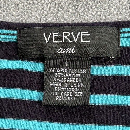 Verve Sleeveless Tiered Top Womens Size L Blue Black Striped Stretch Tank - Picture 2 of 6
