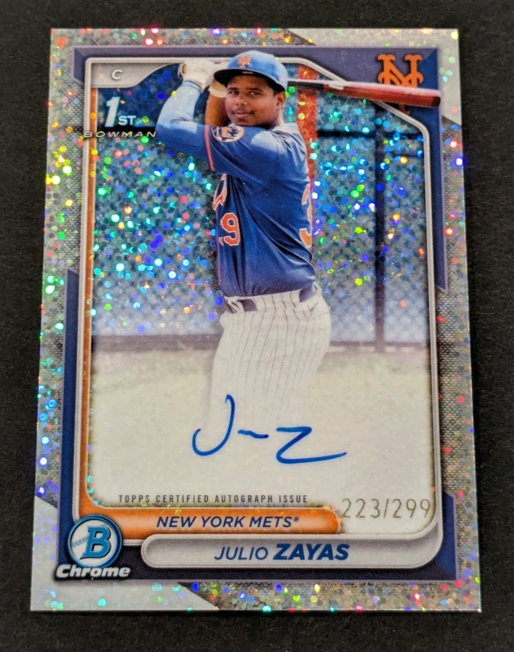 2024 Bowman CHROME 1st Julio Zayas AUTO ROOKIE SPECKLE Refractor /299 METS RC