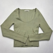 Abercrombie Fitch Womens M Sage Green Ribbed Knit Corset Long Sleeve Top