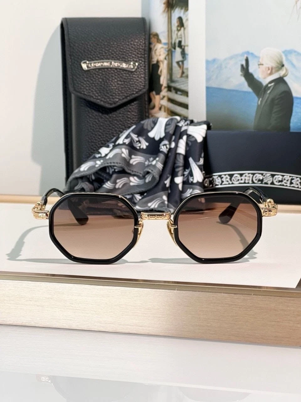 Chrome Hearts TATTERS Sunglasses Black Gold Octagon Gradient Unisex
