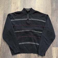 Oscar de la Renta Men  s Quarter Zip Black Geomtric Striped Sweater Size M