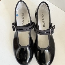 Capezio Mary Jane Shinny Black Tap Shoes Size 13 1/2 Toddler EUC