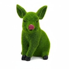 Flocked Pig Statue Weather Resistant Artificial Grass Pig Figurine Handmade