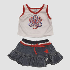 Build A Bear Patriotic Flower Sequin Bead Top Embroidered Star Skirt Teddy Set