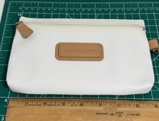 Longchamp Cosmetic Bag Wristlet pouch White Yellow Zip Signature Logo Lining