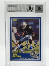 1989 Score #86 NFL HOF LEGEND Tim Brown ON-CARD AUTO Beckett Authentic 10
