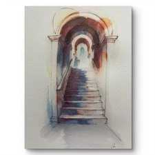 Original Classical Watercolor 8x10 Painting Architecture Staircase
