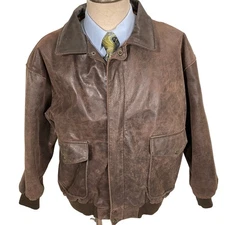 Fox Run Leather Jacket Mens Large Brown Distressed Leather Bomber