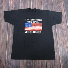 Camisa Vintage Bandera Americana Para Hombre XL Negra Gráfica Hecha en EE. UU. Pantalla Estrellas Años 90