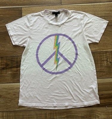 Lauren Moshi x Aqua Electric Peace Print Short Sleeve Tee Shirt Pink Size Small