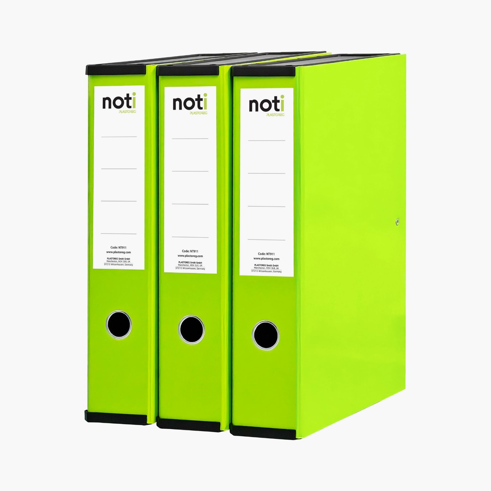 Noti Bright Foolscap Box File with Ring Pull & Spring Clip, Pack of 3, Green
