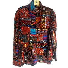 Chico's Women Size 2 Geometric Patchwork Full Zip Cotton Jacket Multicolor
