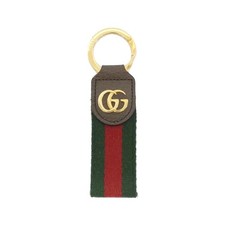 GUCCI Ophidia GG Canvas Leather Key Ring 4.5in Green Red Made in Italy