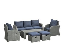 Outsunny Six-piece Outdoor Rattan Dining Set, Blue