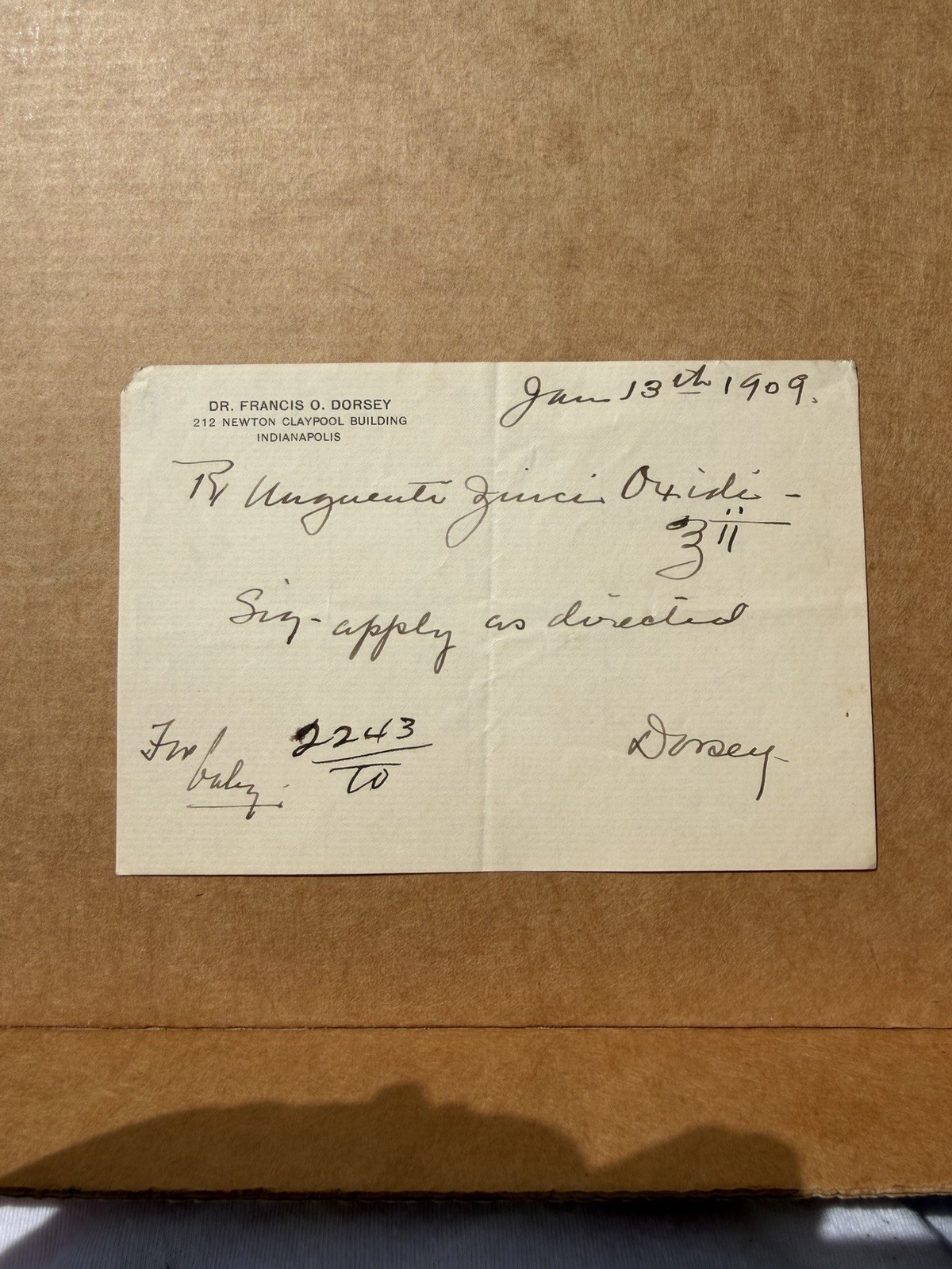 Antique Prescription Indianapolis Ind Claypool Building Dr Dorsey - 1909