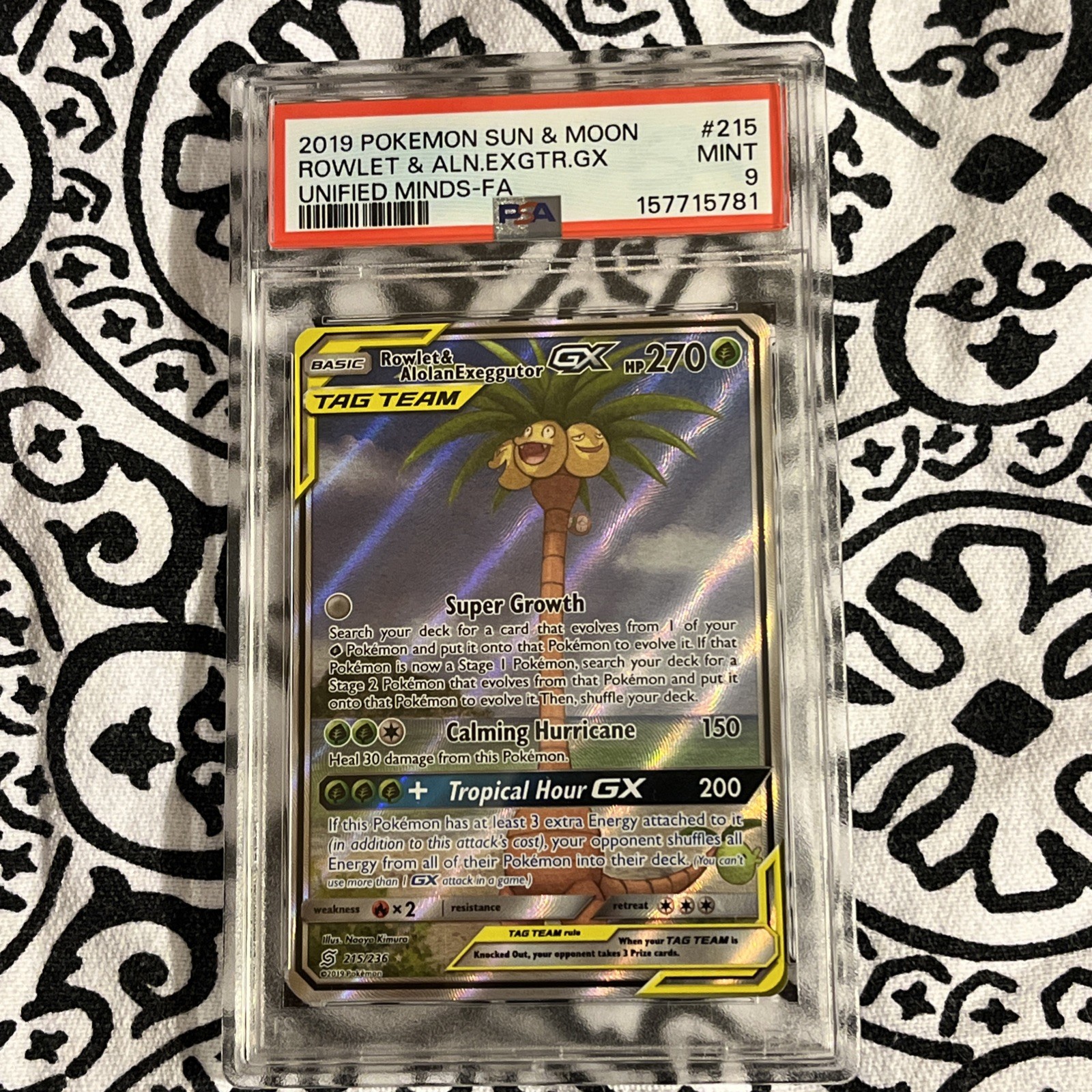 Pokemon Rowlet & Alolan Exeggutor GX 215/236 Unified Minds Alt PSA 9