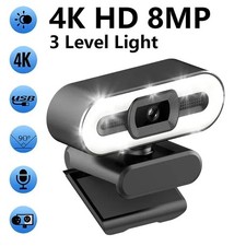 4K Auto Focus Webcam USB Camera with Mic & Light for PC Laptop Streaming